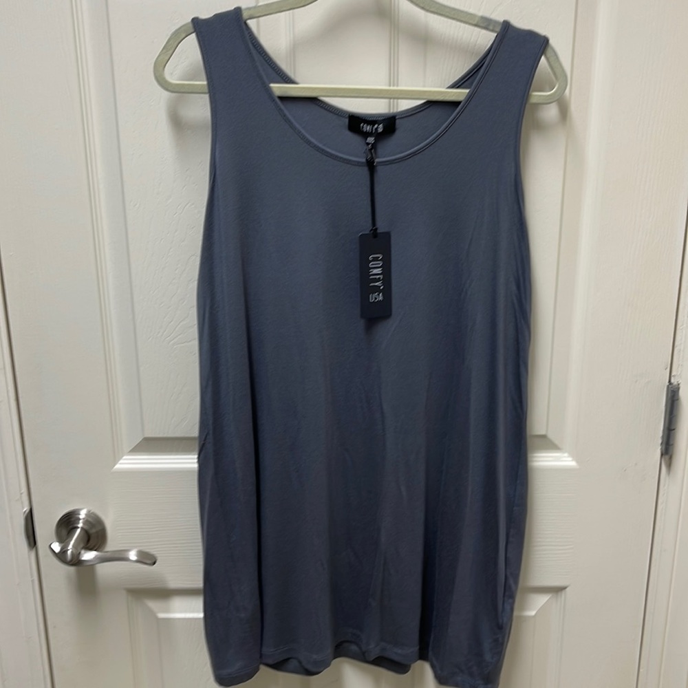 NWT Slim Long Tank XL Extra Large Comfy USA Dark Grey Gray Tee